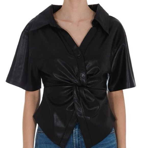 House of Harlow Black Vegan Leather Top - Size S - Picture 3 of 13